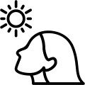 Icon of a person with long hair tilting their face up to the sun. Represents the confidence someone feels after seeing a beautician and from having professional insurance for cosmetologists.